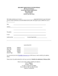Conference Ad Journal form - New Jersey Association of Election Officials